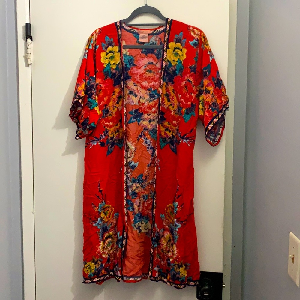 Red flowered long shawl